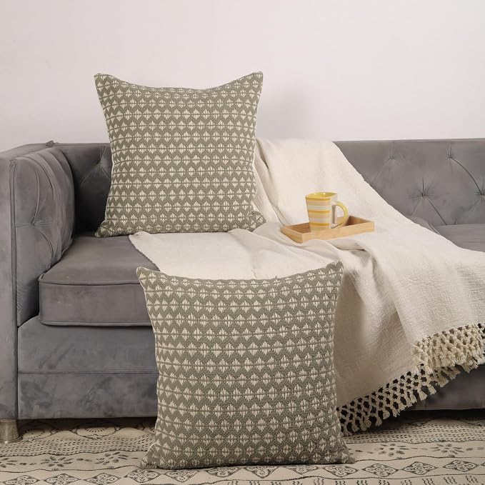Trade Star Handloomed Pillow Covers Set of 2 Cushion Covers Premium Quality Pillow Cotton Decorative Throw Pillow Cases Sham Farmhouse Decor 18x18 Inches