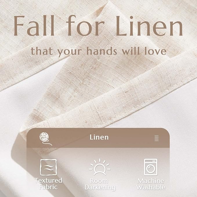 jinchan Linen Lined Curtains for Bedroom 84 Inch Length 2 Panels Set Beige Room Darkening Curtains for Living Room Bathroom Privacy Partition Drapes Farmhouse Grommet Thermal Insulated Drapes 50 Wide
