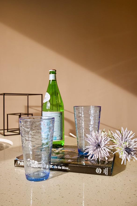 KLIFA- RIPPLE- 22.5 ounce, Set of 6, Acrylic Highball Drinking Glasses Cups, BPA-Free, Stackable Plastic Drinkware, Dishwasher Safe, Ocean Blue