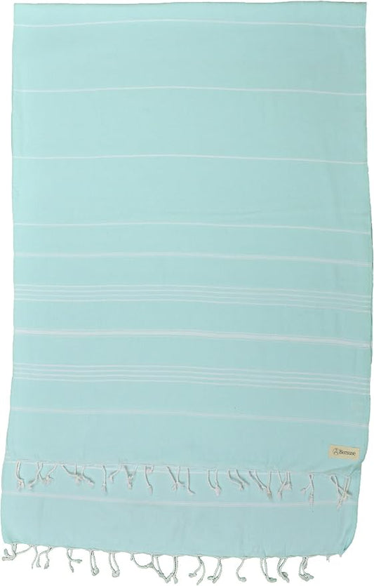 Bersuse Towels Anatolia XL Beach Blanket Throw Blanket Turkish Towel 100% Cotton Extra-Large Quick-Dry Lightweight Premium Peshtemal Towel - 61x82 Inches, Aqua Marine (Set of 3)