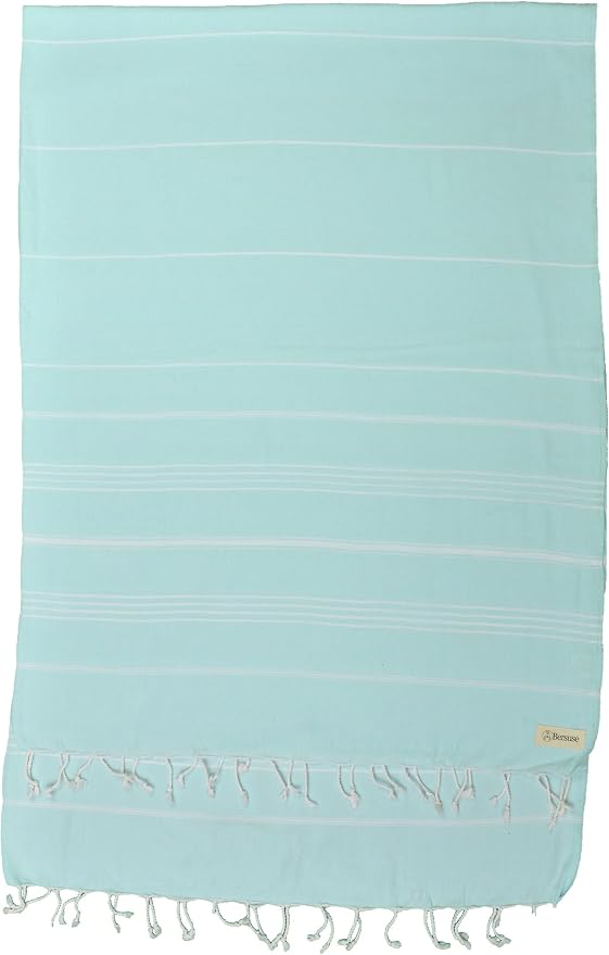 Bersuse Towels Anatolia XL Beach Blanket Throw Blanket Turkish Towel 100% Cotton Extra-Large Quick-Dry Lightweight Premium Peshtemal Towel - 61x82 Inches, Aqua Marine (Set of 6)