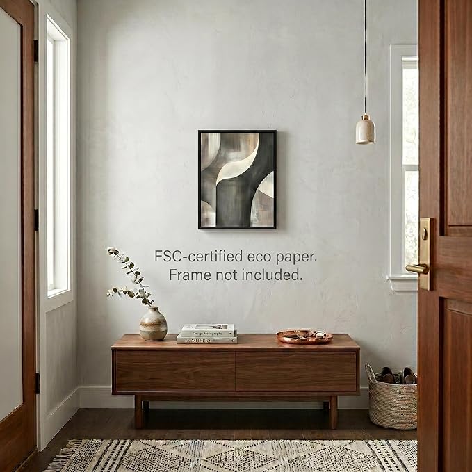 Moonow7 Flowing Harmony Abstract Artwork, Neutral-Toned Wall Art for Modern Bedroom or Office, Unframed Size 45x60 cm / 18x24″