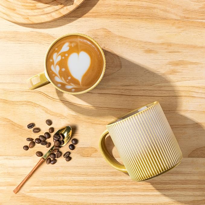 theterra Ceramic Coffee Mugs Set of 6, 14.2oz Handmade Coffee Cups with Handle for Latte, Tea, Milk, Beer, Hot Cocoa, Autumn Haze