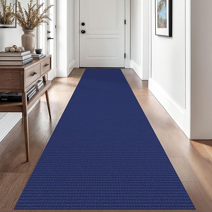 EARTHALL Woven Runner Rug 2.6x10 Ft Washable Runners for Hallways Long Non Slip Rubber Backed Kitchen Runner Braided Indoor Floor Carpet Runners for Entryway, Hallway, Kitchen, Royal Blue/Navy