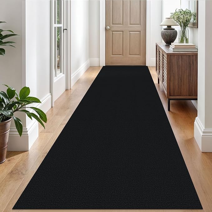 EARTHALL Washable Runner Rug 3x10 Ft Non Slip Runners for Hallways Long Cotton Rubber Backed Kitchen Runner Braided Indoor Floor Carpet Runners for Entryway, Hallway, Kitchen, Black/Grey