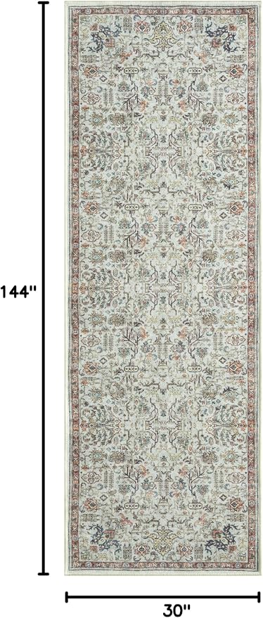 Keen Home Design 30"x144" Rug - Machine Washable Runner Rug with Non-Slip Backing, Ideal for Hallway, Entryway, Kitchen, Laundry Room - Vintage, Easy Clean, Durable, Low Pile - (2'6" x 12')