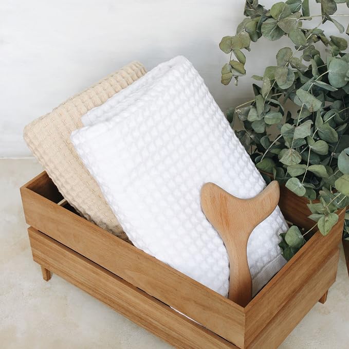 sea me at home Waffle Hand Towel – 100% Turkish Cotton, Quick-Dry, Soft and Absorbent Bathroom Towel (Beige)