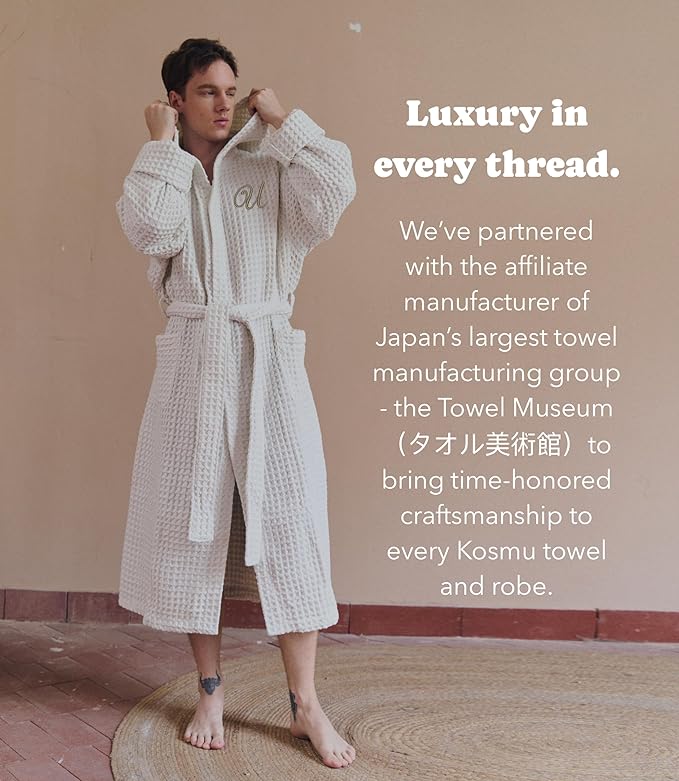 Luxury Organic Japanese Cotton Hotel & Spa Waffle Bathrobe for Men and Women (Hooded/Kimono)