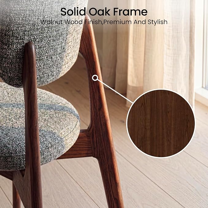 COLAMY Dining Chairs Set of 4, Modern Upholstered Kitchen Room Chairs with Solid Red Oak Wood Legs, 5-Min Easy Assembly Anti-Wobble, High-Weight Fabric Farmhouse Side Chair, 300lbsWalnut,Darkgrey