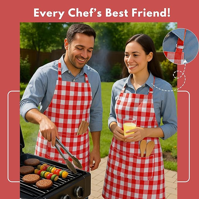 Native Fab Kitchen Apron 2 Pack - 100% Cotton Adjustable, Durable Apron with Pockets, Perfect for Cooking, Baking, Grilling