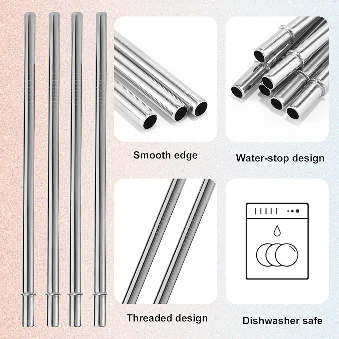 Lyreh 6 Pcs Stainless Steel Straws Replacement for Starbucks Cold Cup Venti 24 oz, Reusable & BPA-Free Metal Straight Tumbler Straws with Cleaning Brush for Starbucks