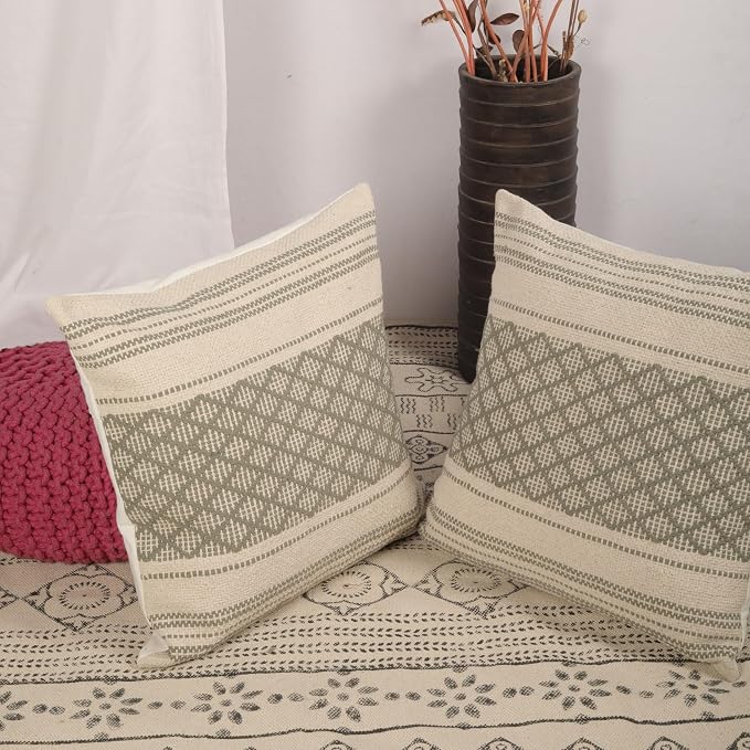 Trade Star Set of 2 Boho Throw Pillow Covers – 20x20 Handloomed 100% Cotton Cushion Covers, Rustic Farmhouse Decor for Couch, Bed, Indoor/Outdoor Use