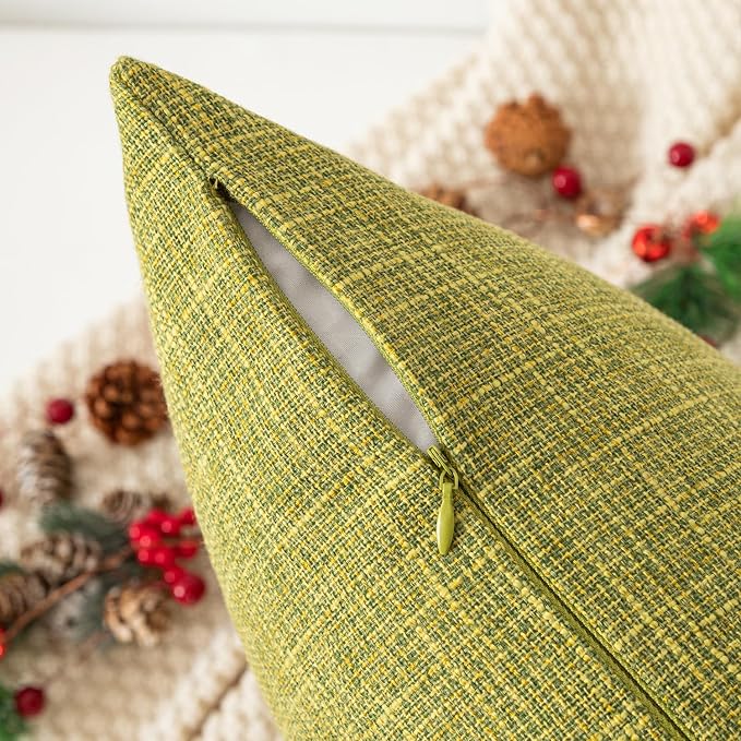 Kevin Textile Spring Pillow Case Faux Linen Toss Soft Throw Cushion Covers for Couch, Invisible Zipper, 20x20 inches(Set of 2, Linden Green)
