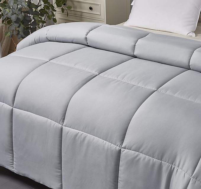 Blue Ridge Home Fashions Microfiber Light Weight Solid Down Alternative All Season Comforter - Hypoallergenic Polyester Fill, Twin, Platinum