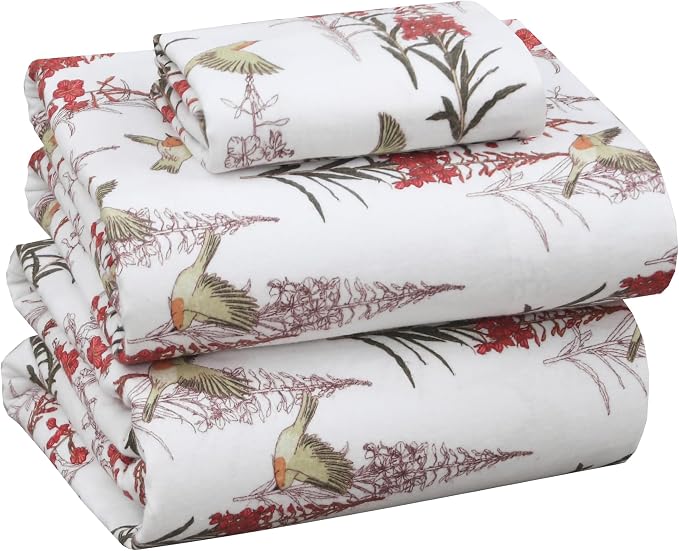RUVANTI Flannel Sheets Twin Size - 100% Cotton Double Brushed Twin Sheets Set, Deep Pockets 16 Inches, All Seasons Breathable & Extra Soft Bed Sheets, Warm & Cozy, 3 Piece, Garden Song
