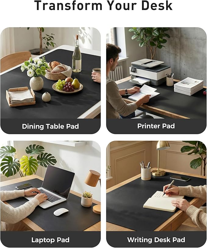 Aothia Faux Leather Desk Mat - Large Mouse Pad, Non-Slip PU Leather Blotter, Waterproof Writing Surface for Office and Home (Black, 63" x 24")
