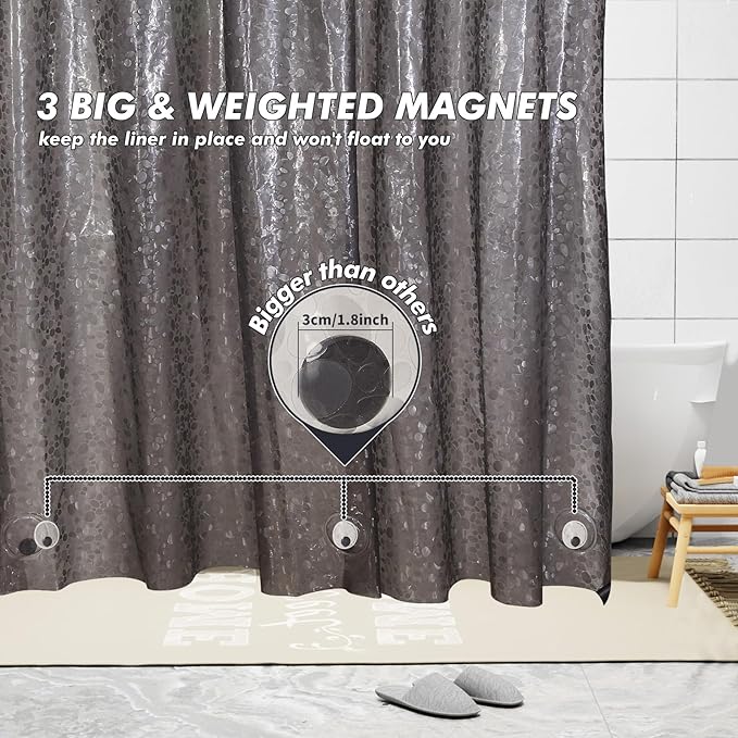 Bostofy Waterproof Shower Curtain Liner EVA 8G - Rust-Proof Hooks, Heavy-Duty Magnets - Enhance Your Bathroom with Durability and Elegance, 72L x 78H Inches