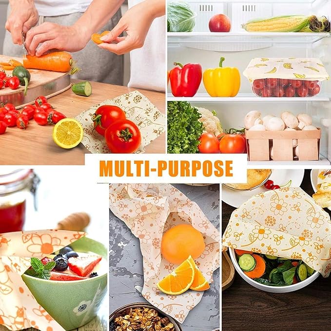 Beeswax Food Wrap (Set of 7) Sustainable Alternative to Aluminum Foil and Albal Paper - For Fruits, Vegetables, Bread, Cheese and Other Foods