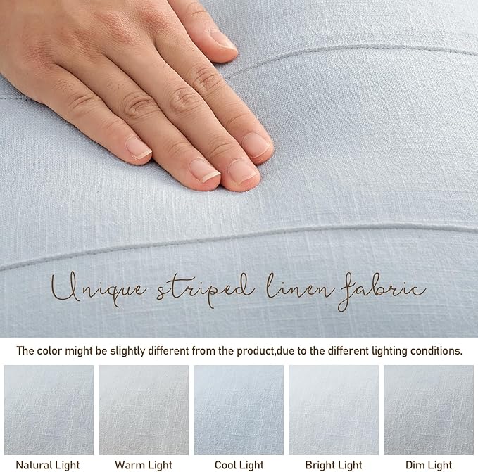 ZWJD Decorative Linen Throw Pillow Covers 24x24 Set of 2 Solid Handcrafted Striped Cushion Covers for Bed Soft Modern Farmhouse Neutral Pillowcase for Couch Bedroom Living Room Home Decor(Sky Blue)