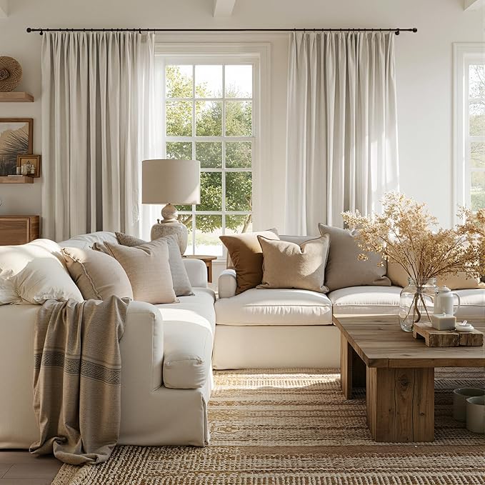 jinchan Extra Wide Sliding Door Curtain 96 Inch Length Oatmeal Linen Curtains Semi Sheer Drapes for Patio Door Living Room Bedroom Home Office Light Filtering Drapes 100 Inches Wide 1 Panel