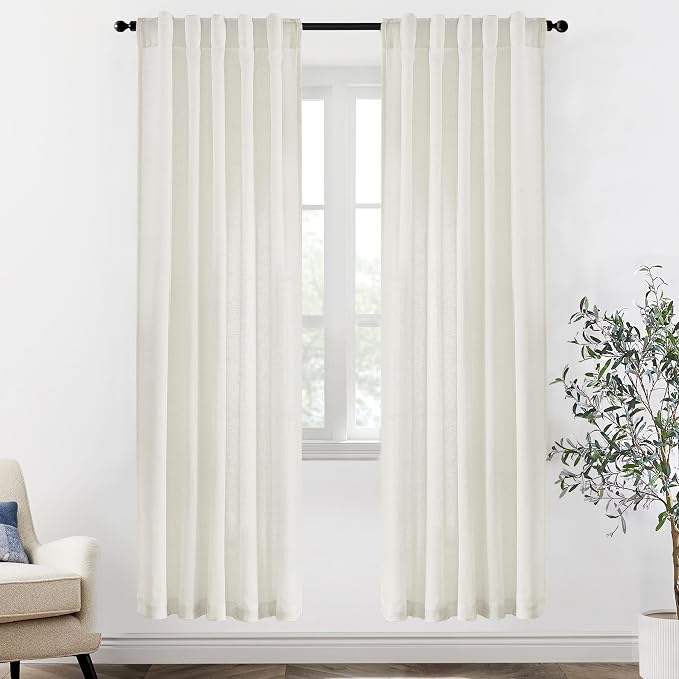 XTMYI 80 Inch Closet Curtains for Bedroom Closet Door,Linen Cotton Boho Semi Sheer Back Tab Pleated Easy Open Sliding Closet Door Curtains,80 Inches Long,2 Panels Set,Cream Ivory Off White
