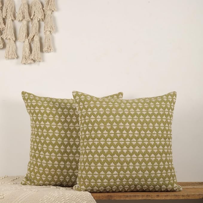 Trade Star Handloomed Pillow Cover Set of 2 Cushion Covers Decorative Throw Pillow Cases Cotton Premium Quality Pillow Sham Farmhouse Decor 18x18 Inches