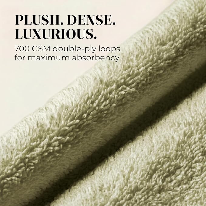 4 Pack Organic Cotton Bath Towels, 700 GSM Plush Long-Staple Set, Soft Absorbent Quick-Dry Large Shower Towels for Bathroom, GOTS & Oeko-TEX Certified Hotel Linens, 30x58 in – Sage Green