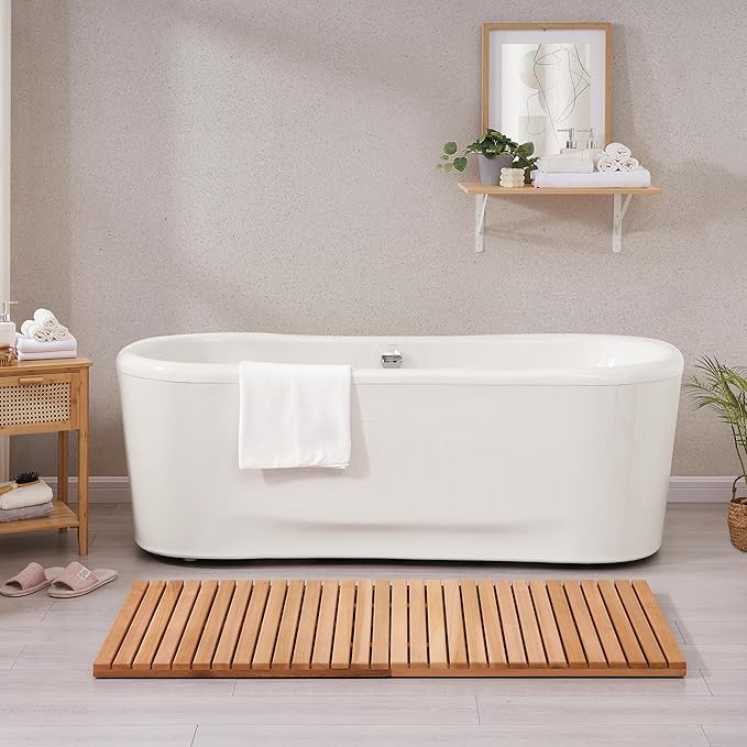 bingaai Cedar Wood Shower Mat 59" × 29.53", Cedar Wooden Bath Mats, Wood Bath Mat for Inside or Outside Shower, Cedar Sauna Floor Mat Extra Large, Non-Slip Shower Platform