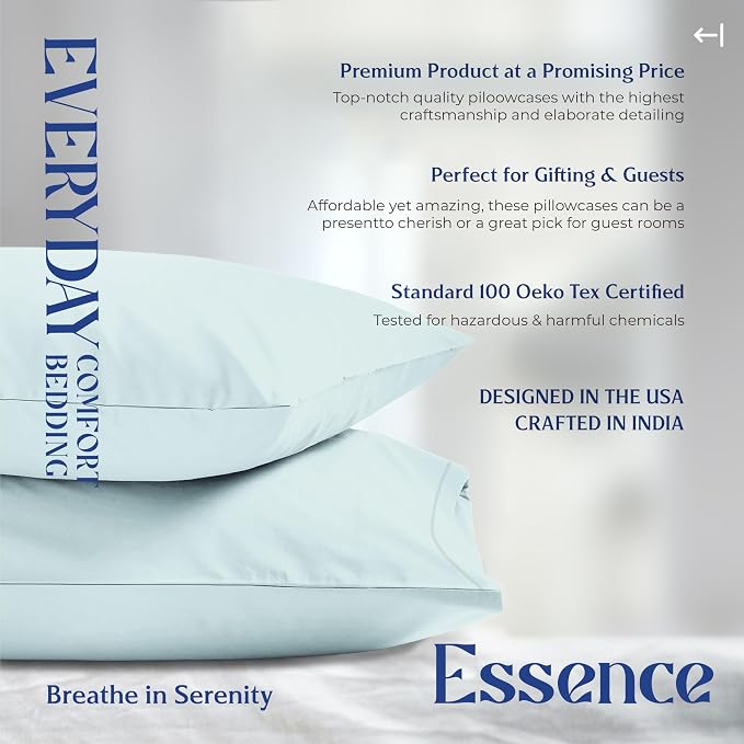 Mayfair Linen 100% Organic Cotton King Size Pillow Cases Set of 2 - Soft Hotel Quality Covers for King Size Pillows (Sea Foam), Authentic GOTS Certified, Crisp, Cooling Percale Cotton Pillowcases