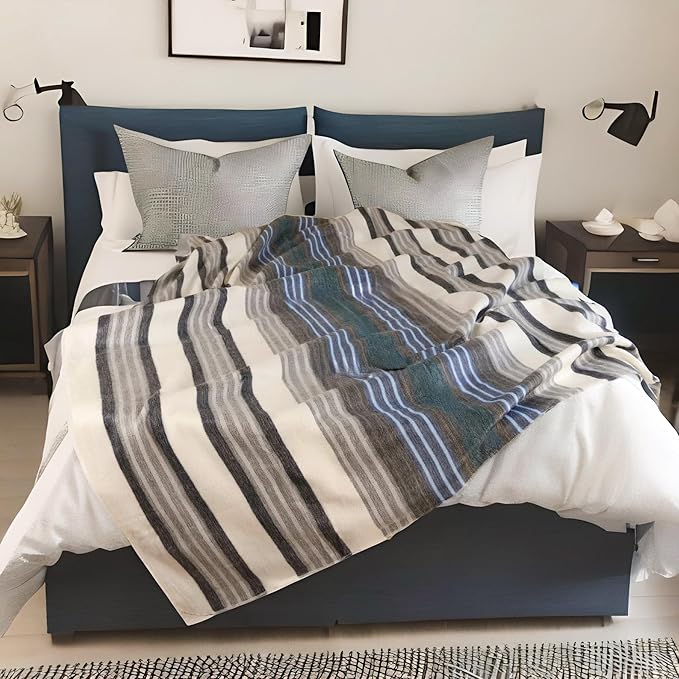 Alpaca Wool Throw Blanket | Warm, Ultra-Soft, 85" x 65" | Breathable, Non-Itchy Blanket-Throw | Hypoallergenic and Beautiful Fabric (Gray & Green)