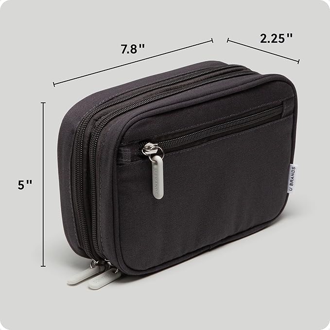 U Brands Canvas Tech Organizer Pouch 9 Compartments, 7.8 x 5 Inch Cable Organizer Bag for Travel, Cord Organizer for Cables, Earbuds, Flash Drives and Accessories – Slate