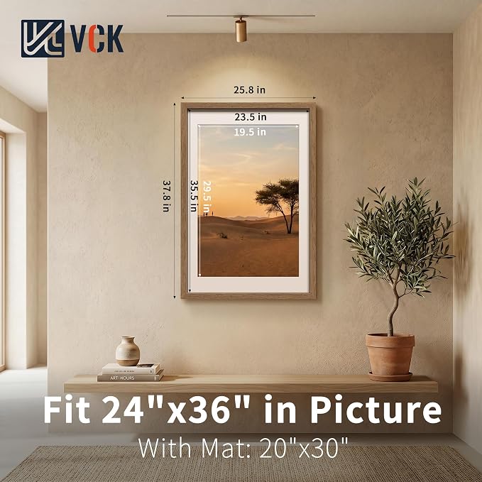 VCK 24x36 Poster Frames Walnut 3 Pack, Wide Border Wood, Display 24x36 Picture Photo with Mat or 20 x 30 Without, for Home, Office, Gallery, Woodgrain Series, Wall Hanging