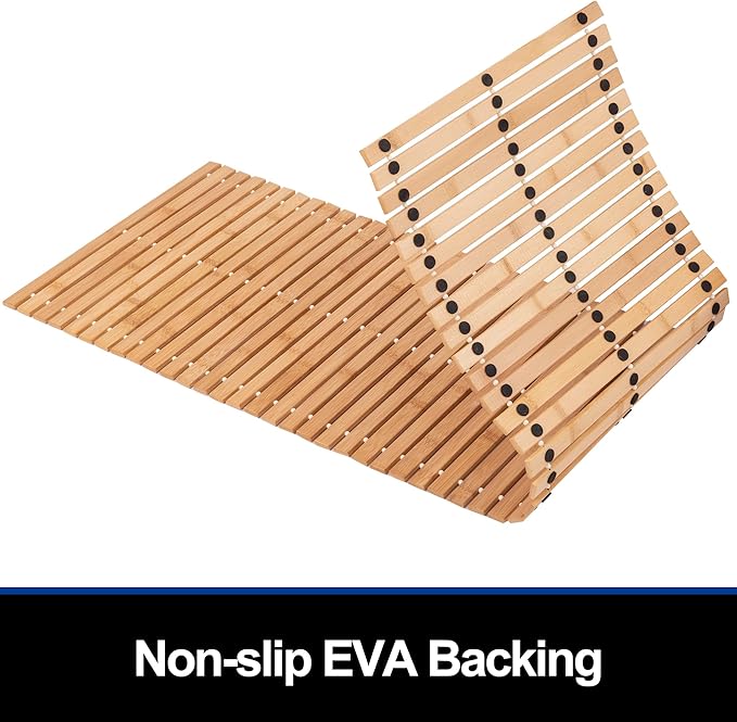 Bamboo Bath Mat Bathroom Runner Long Large Rugs Floor Wood Shower Bathtub Waterproof Non Slip Accessories 16x48 Inch Easy to Clean, Natural Bamboo, 1 pc