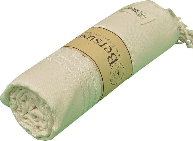 Bersuse Towels Anatolia XL Beach Blanket Throw Blanket Turkish Towel 100% Cotton Extra-Large Quick-Dry Lightweight Premium Peshtemal Towel - 61x82 Inches, Natural (Set of 3)