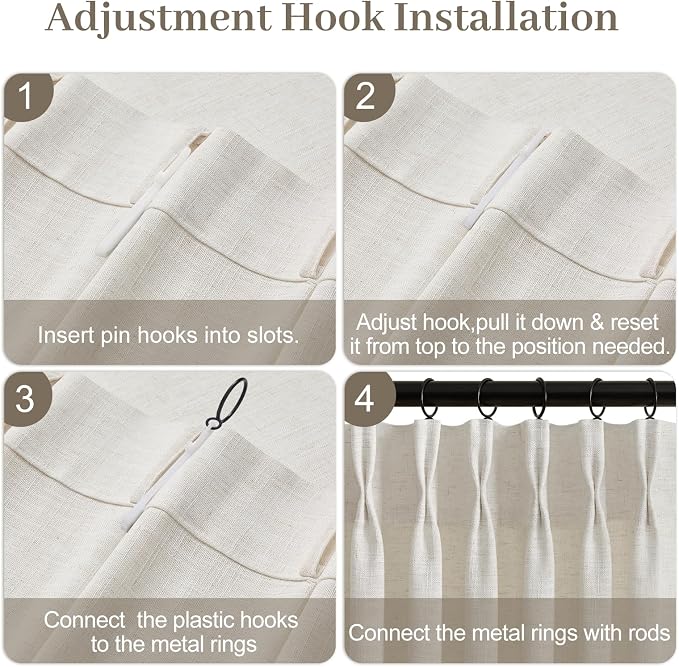 IVAPUPU Extra Wide Pinch Pleated Linen Curtains for Living Room, Memory Training Semi Sheer Ceiling to Floor Pleat Curtain with Hooks Rings Back Tab Light Filtering Drapes, 60Wx102L, Natural, 1 Panel