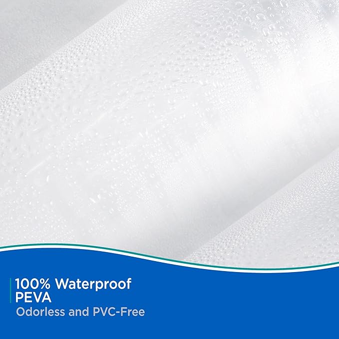 Kenney KN61433 Lightweight 3 Gauge Waterproof PEVA Shower Curtain Liner with Durable Eyelet Hang Holes and Weighted Magnetic Hem for Bathroom, 70" W x 72" H, Clear, 1-Pack