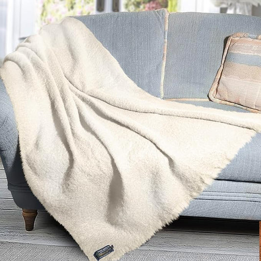 Biddy Murphy Ultra Soft Irish Mohair & Wool Throw Blanket, Made in Ireland, 54"x72", White