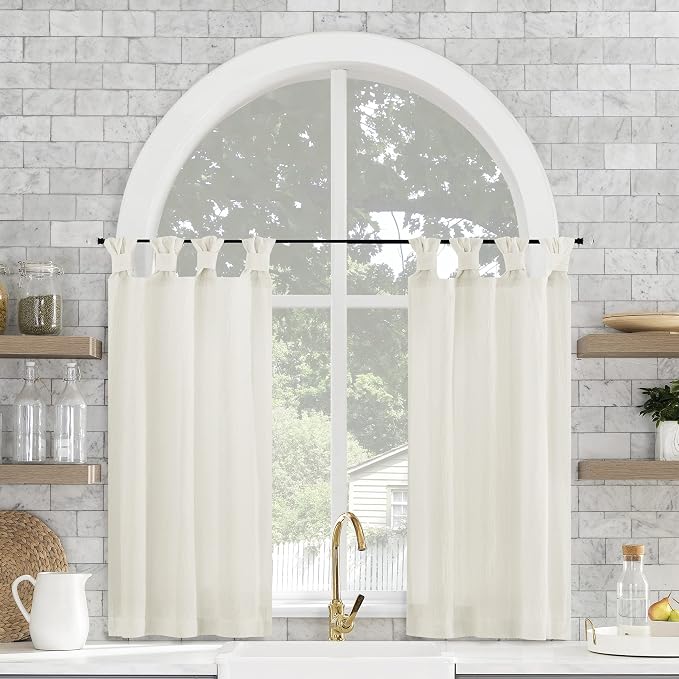 Archaeo Washed Cotton Small Window Twist Tab Cafe Curtains, 52" x 36", Ivory
