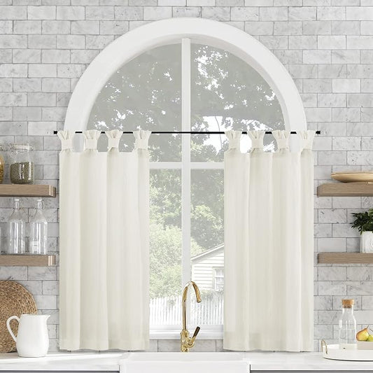 Archaeo Washed Cotton Small Window Twist Tab Cafe Curtains, 52" x 36", Ivory