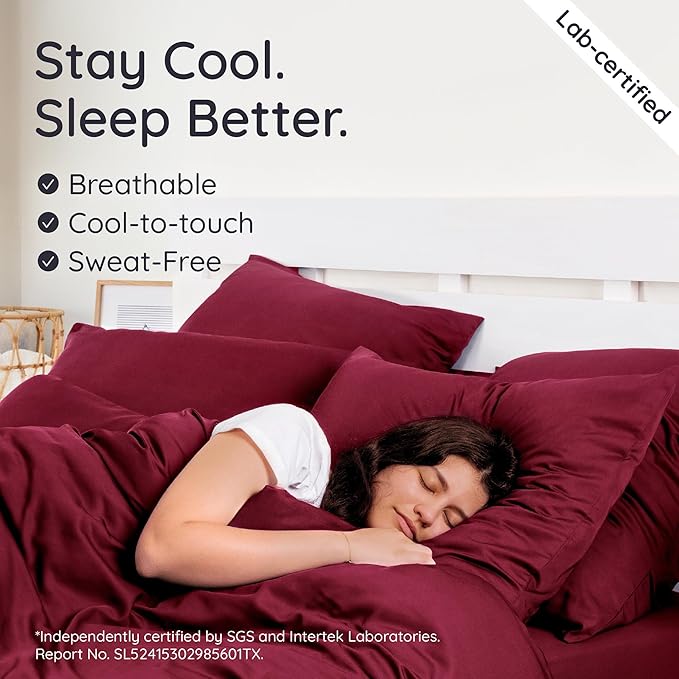 Bambaw 100% Viscose Derived from Bamboo Pillowcases Standard Size – Set of 2 Cooling Pillow Cases for Hot Sleepers with Envelope Closure, Breathable & Super Soft Pillow Cases Standard Size (Burgundy)