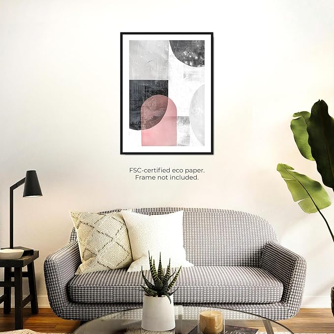 Moonow7 Blush Pink and Grey Abstract Wall Art Prints, for Living Room, Bedroom, Entryway, and Study, Modern Minimalist Poster Unframed Size 12x16 / 30x40 cm