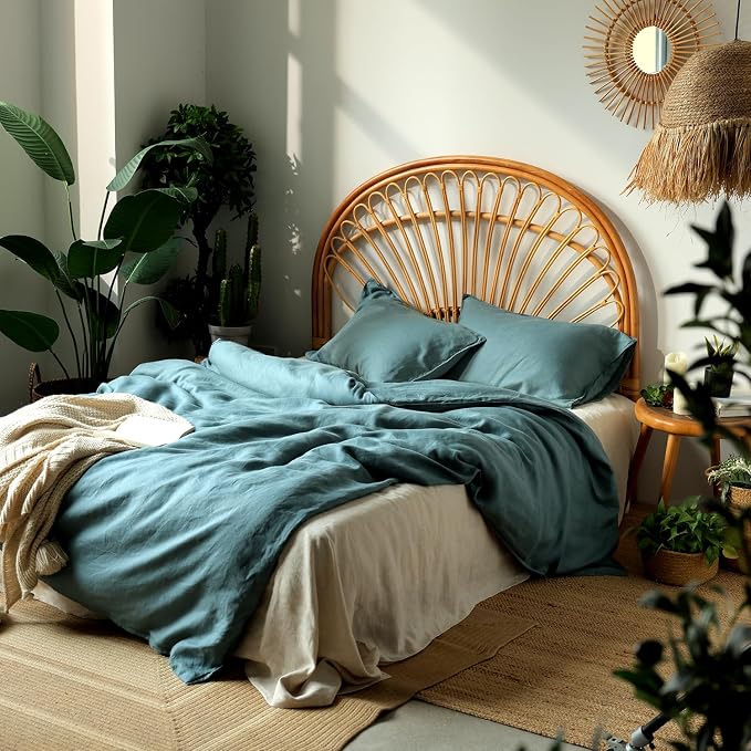 XZ XIFA Blue Linen Duvet Cover Queen, 100% Washed French Flax Linen Bedding with Zipper Closure, Cooling for Hot Sleepers, Textured Bed Sets - 1 Duvet Cover and 2 Pillowcases