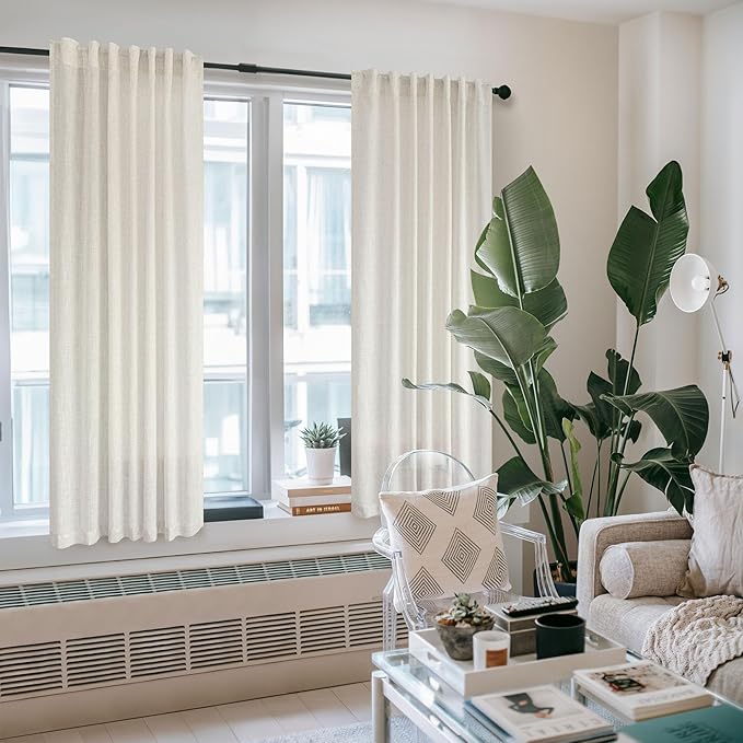 Cream Curtains 72 Inch Length for Bedroom Pair Set 2 Panels Back Tab Loop Rod Pocket Light Filtering Semi Sheer Thick Soft Woven Textured Curtains for Sitting Room Family Living Area Boho 52x72 Long