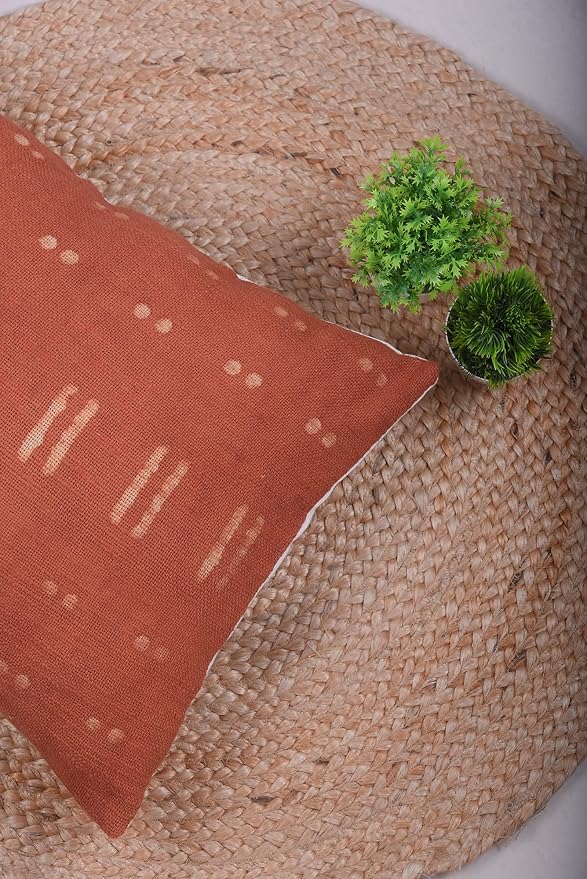 Trade Star Lumbar Pillow Covers 100% Cotton Cushion Cover Indian Decorative Cushion Cover Luxurious Throw Pillow Cover for Room Decor Handloomed Mudcloth Cushion Case (Rust Blossom 14X22 INCHES)