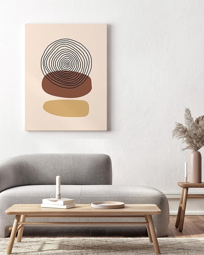 Boho Abstract Wrapped Canvas Wall Art Minimalist Stacked Stones Earth Tones Terracotta Mid Century Modern 24x36 Inch Gallery Stretched Zen Home Art Decor