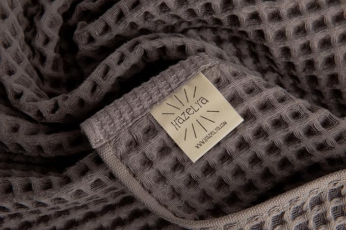Waffle Cotton Bath Towels-100% Turkish Cotton, Quick Dry, Ultra Soft, Premium Absorbent, Weave Design, Fast Drying-2 Pieces Bath Towel Set (1 Large Bath Towel and 1 Hand Towel) (Anthracite)