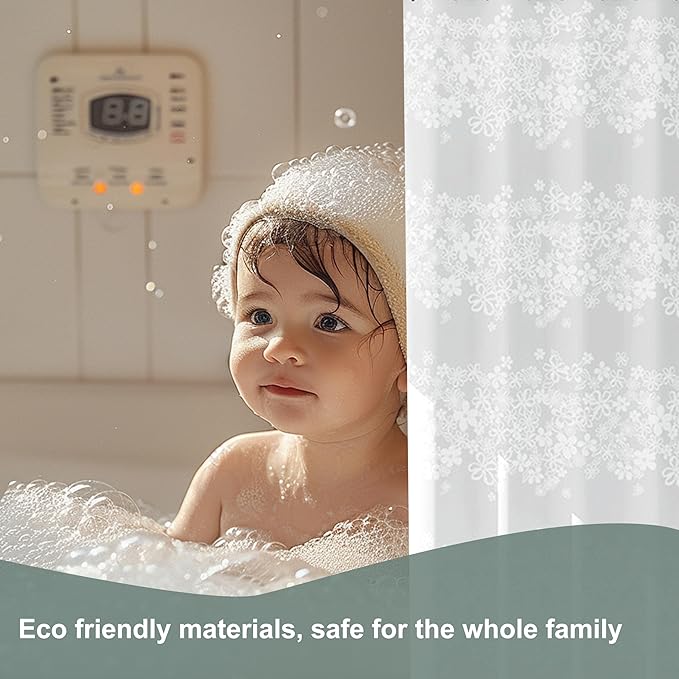 Plastic Shower Curtain Liner, Premium PEVA 6G White Vine Flower Shower Curtain, Shower Curtains for Bathroom with 3 Magnetic Weights and Rustproof Grommets (White Vine Flower, 72x72 in)
