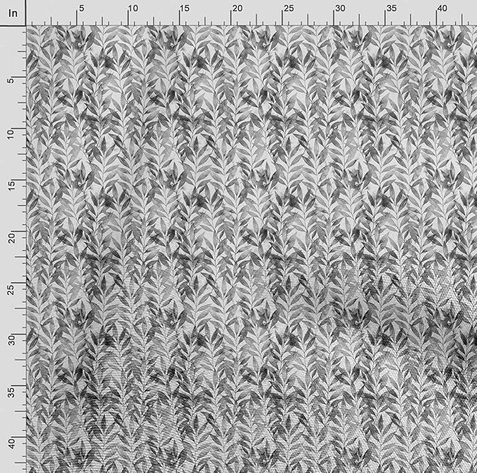 Soimoi Heavyweight Cotton Poplin Fabric Material, Gray - Leaves Printed - 42" Inch Width, Natural Cotton Material for Quilt Making, Dresses, Skirts, Pajamas, Pillowcases, Tablecloths, Kurtis, 1 Yard