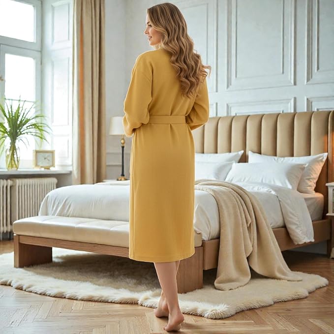 COTSILER Cotton Waffle Bathrobe for Women – Lightweight Spa Robe with Belt & Front Pockets