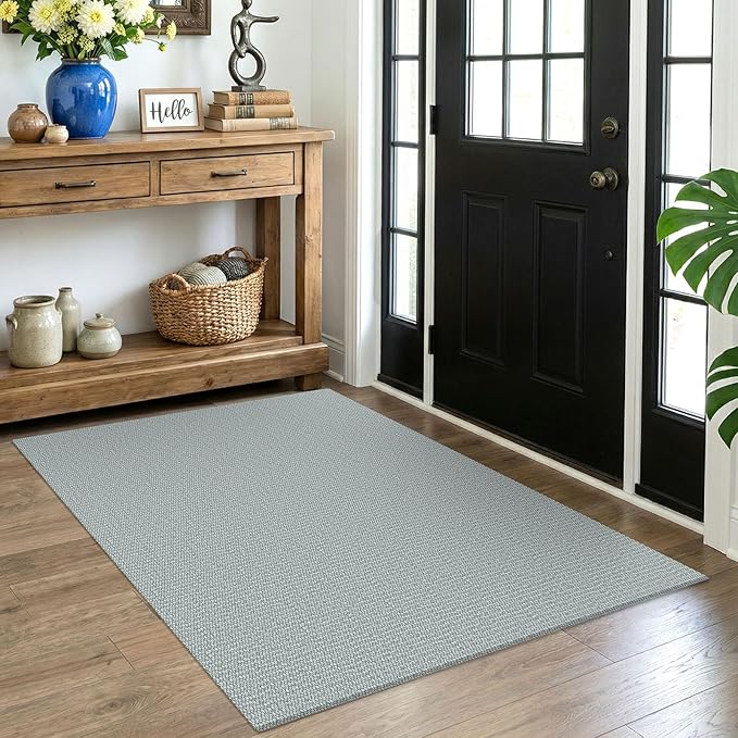 EARTHALL Washable Area Rug 4x5 Ft Non Slip Rugs for Entryway Braided Throw Rugs Bedroom Carpet Cotton Entry Rug Woven Floor Rug for Bedroom Dining Room Living Room, Turquoise/Gray